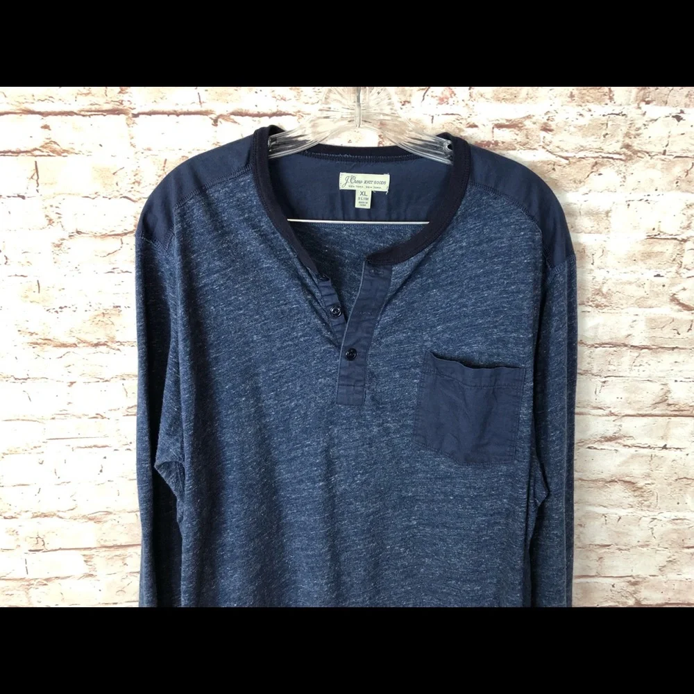 J.Crew Long Sleeve Blue Heathered Henley Shirt – Size XL NWOT